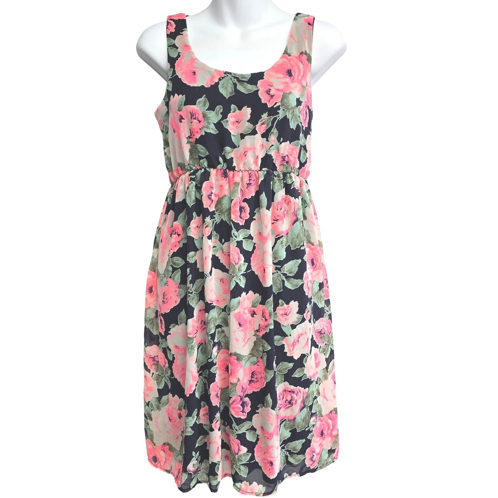 PinkBlush Maternity Floral Sleeveless Midi Dress Navy Pink Green Chiffon Lined